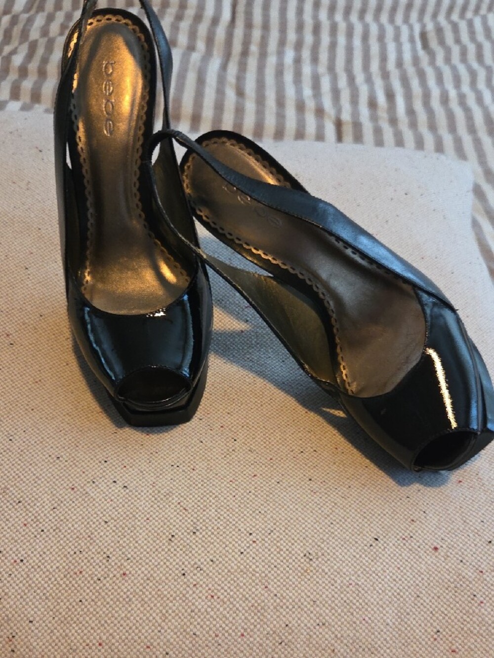 bebe Black Patent Peep-Toe Slingback Pumps - Picture 3 of 4